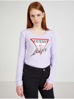 Světle fialové dámské tričko s potiskem Guess - Dámské
