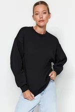 Trendyol Black Thick Fleece Inside Regular/Regular fit Crew Neck Basic Knitted Sweatshirt