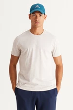 AC&Co / Altınyıldız Classics Men's Beige Melange Cotton Slim Fit Narrow Cut Crew Neck Short Sleeve T-Shirt