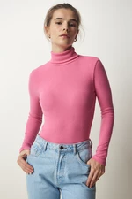 Happiness İstanbul Women's Pink Turtleneck Ribbed Knitted Blouse