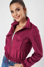 By Saygı Women's Claret Red Double Pocket Coat with Elastic Waist