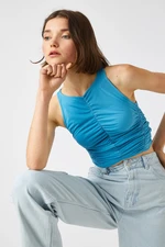 Koton Pleated Crop Top Crew Neck