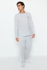 Trendyol Men's Gray Embroidery Detailed Knitted Pajamas Set