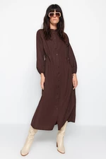 Trendyol Brown, Adjustable Waist, Stopper Detail, Woven Cotton Dress