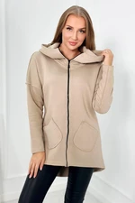 Insulated sweatshirt with longer back and pockets light beige