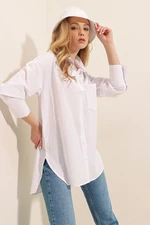 Bigdart 3952 Buttoned Back Boyfriend Shirt - White