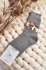 Warm cotton socks with teddy bear, dark grey