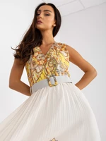 Yellow midi dress one size pleated with lining
