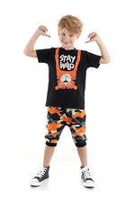 Denokids Stay Wild Boys Black T-shirt Camouflage Capri Shorts Set