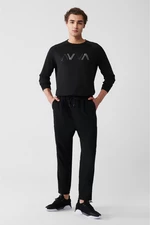 Avva Men's Black Elastic Waist, Lace-Up Cargo Pocket, Woven Flexible Jogger Pants
