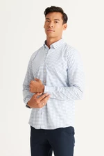 AC&Co / Altınyıldız Classics Men's Navy Blue-Blue Slim Fit Slim Fit Button Down Collar 100% Cotton Check Shirt