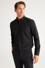 AC&Co / Altınyıldız Classics Men's Black Buttoned Collar Easy to Iron Cotton Slim Fit Slim Fit Oxford Shirt