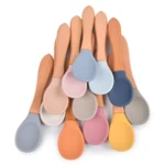 Baby Spoon Candy Color Safety Baby Learning Wood Spoon Non-Slip Soft Silicone Spoon Children Kids Boy Girl Food Feeding Tools