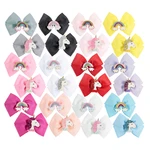 Yundfly 20pcs/lot 5.2" Handmade Girls Rainbow Hair Bows Grosgrain Boutique Glitter Unicorn Horn Hair Clips Kids Birthday Gift
