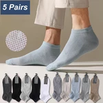 Men Summer Thin Mesh Socks High Quality Cotton Sweat-absorbing And Breathable Solid Color Sports Trend Versatile Socks 5 Pairs