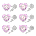 Luxury Name Initials Purple Baby Pacifiers Clip Toddler Nipple Bling 26 Letter Infant Nipple Boy Girl Baby Accessories BPA Free