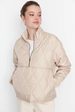 Trendyol Beige Oversized Kangaroo Quilted Down Jacket