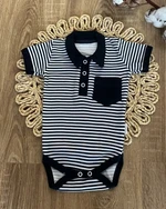 Body polo kr. rukáv, bavlna Mamatti, Sailor, granát s proužkem, vel. 62 (2-3m)