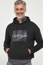Bavlněná mikina Calvin Klein pánská, černá barva, s kapucí, s potiskem