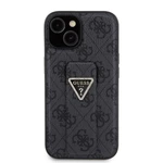 Zadní kryt Guess PU Grip Stand 4G Strass Triangle Metal Logo pro Apple iPhone 15 Plus, black