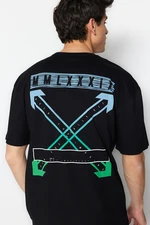 Modsyol Czarny Męski szeroki krój crew neck krótki rękaw z nadrukiem T-shirt Modsyol Czarny Męski szeroki krój crew neck krótki rękaw z nadrukiem T-shirt