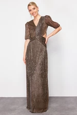 Trendyol Brown Window/Cut Out Detailed Metallic Look Knitted Evening Dress & Homecoming Dress