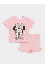 LC Waikiki Crew Neck Short Sleeved Minnie Mouse Printed Baby Girl T-Shirt and Shorts 2-Set