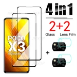 4in1 Protective Glass on For Xiaomi Poco X3 M4 M3 M2 F2 Pro F1 X2 C3 Tempered Glass For Xiaomi Poco X3 F3 GT X4 NFC Lens Film
