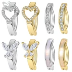ZS 1 PC 14G Butterfly Shape Zircon Clicker Belly Button Ring For Women Gold Color Reverse Curved Navel Barbell Body Jewelry 10MM