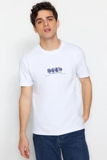 Trendyol White Men's Regular/Regular Cut Crew Neck Short Sleeve Printed T-Shirt