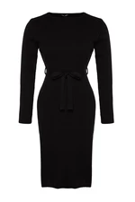 Trendyol Curve Black Corduroy Sweater Dress With Tie Waist Detail