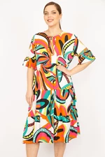 Farebné vrstvené šaty z tkaniny viskózy pre ženy značky Şans vo veľkých veľkostiach