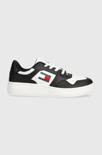 Kožené sneakers boty Tommy Jeans TJW RETRO BASKET ESS černá barva, EN0EN02505