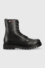 Kožené workery Tommy Jeans Tommy Jeans Lace Up Wmns Boot dámské, černá barva, na plochém podpatku