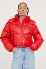 Péřová bunda Tommy Jeans dámská, červená barva, zimní, DW0DW16572