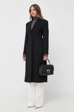 Vlněný kabát Pinko černá barva, přechodný