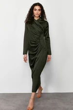 Trendyol Khaki Gathered Detailed Woven Satin Evening Dress