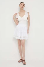 Bavlněná sukně Guess bílá barva, mini, áčková