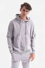 Bavlněná mikina Alpha Industries Organics Emb Hoody pánská, šedá barva, s kapucí, s aplikací, 118350.643-grey