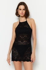Trendyol Black Fitted Mini Knitwear With Low-Cracked Back Beach Dress