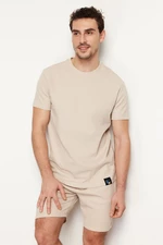 Trendyol Beige Regular Fit Waffle Knitted Pajamas Set