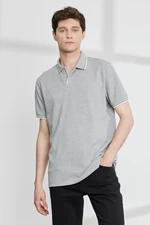 ALTINYILDIZ CLASSICS Men's Gray Melange Slim Fit Slim Fit Polo Neck 100% Cotton Short Sleeved T-Shirt.
