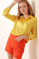 Bigdart 3964 Lightly Flowy Satin Shirt - Yellow