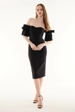 Trendyol Woven Elegant Evening Dress with Black Rose Accessories