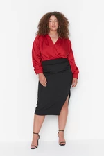 Trendyol Curve Black Side Gathered Detail Woven Skirt