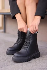 armonika Women's Black Flr1855 Thick Soled Boots with Lace-Up Zippered Side, Warm Lined Boots