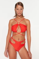 Trendyol Red Halterneck Bikini Top With Accessories