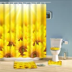 Bathroom Shower Curtain Sunflowers Print Durable Waterproof Bath Curtain Set Toilet Cover Mat Non-Slip Bathroom Rug Set