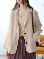 100% Cotton Lapel Business Casual Blazer with Front Pockets for Women