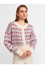 Dilvin 60125 Crew Neck Balloon Sleeves Sweater Cardigan Lavender